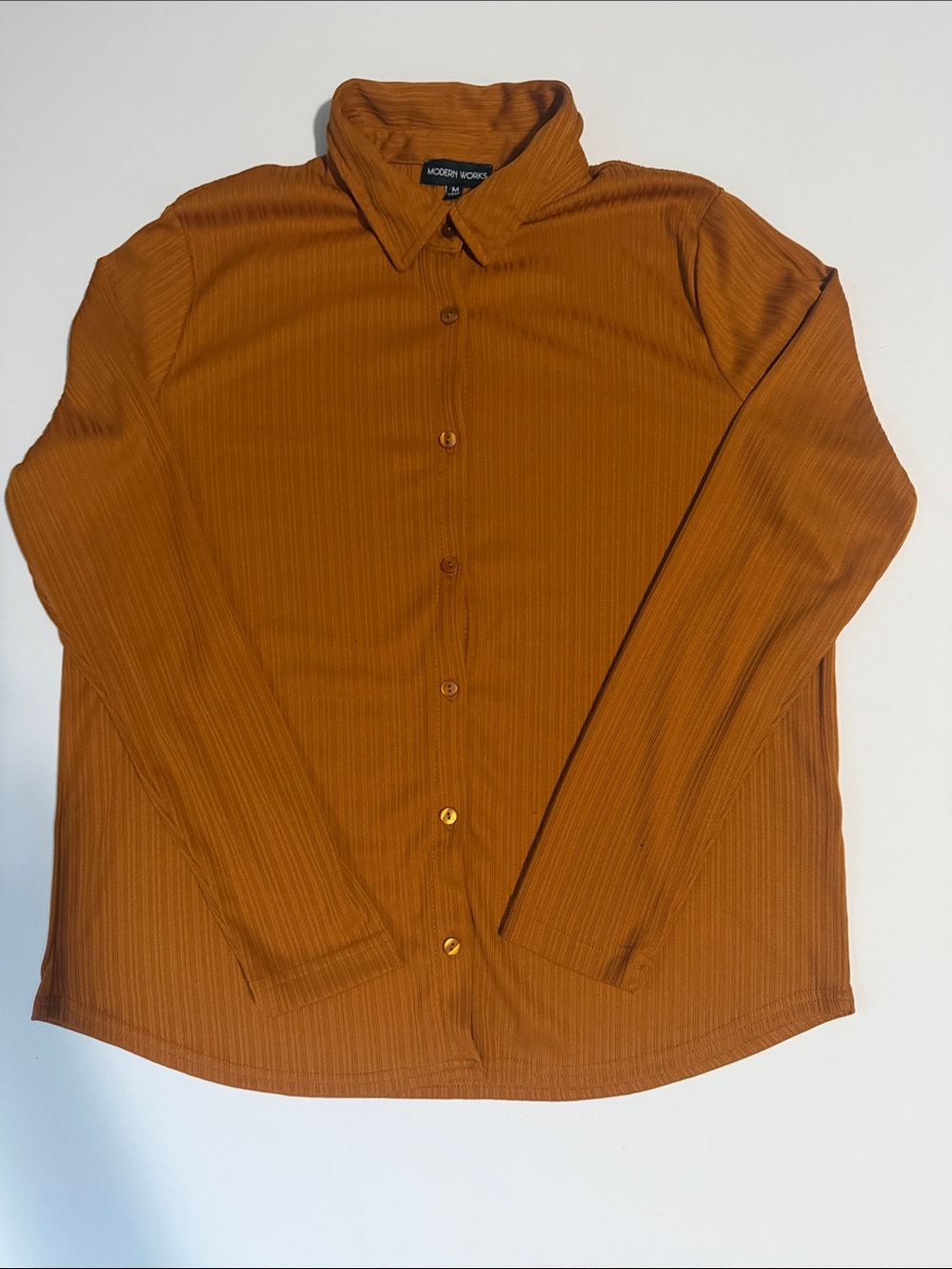Modern Works Women’s Long-Sleeve Button-Down Shirt - Rust Brown - M
